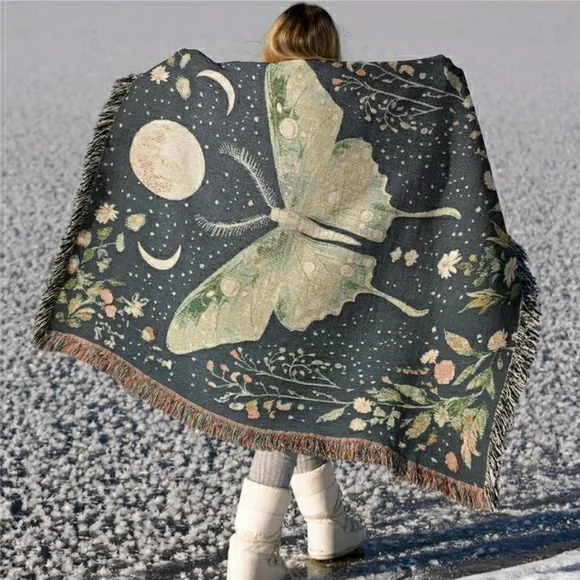 NEW! Lunar Moth Under the Moon Throw Blanket / Tapestry - Picture 6 of 7